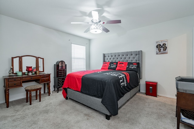 bedroom featuring carpet flooring and a ceiling fan