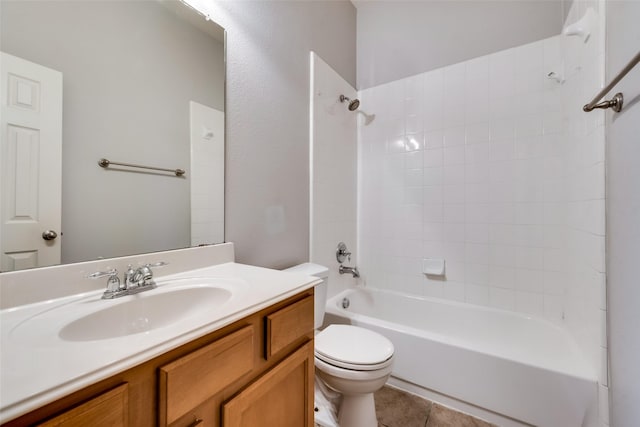 full bathroom with tile patterned flooring, toilet, shower / tub combination, and vanity