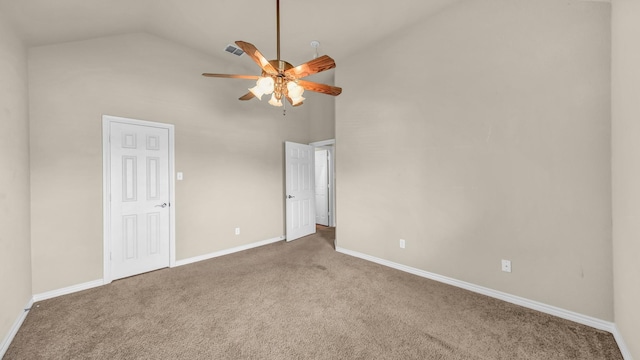 8708 Tangleridge Dr, Fort Worth, TX 76123 - unfurnished bedroom with carpet, high vaulted ceiling, baseboards, and a ceiling fan