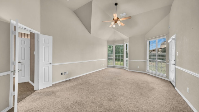 8708 Tangleridge Dr, Fort Worth, TX 76123 - spare room with a ceiling fan, carpet floors, and high vaulted ceiling