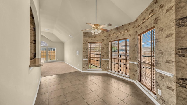 8708 Tangleridge Dr, Fort Worth, TX 76123 - tiled spare room with ceiling fan and high vaulted ceiling