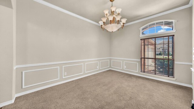 8708 Tangleridge Dr, Fort Worth, TX 76123 - spare room with a chandelier, carpet flooring, and crown molding