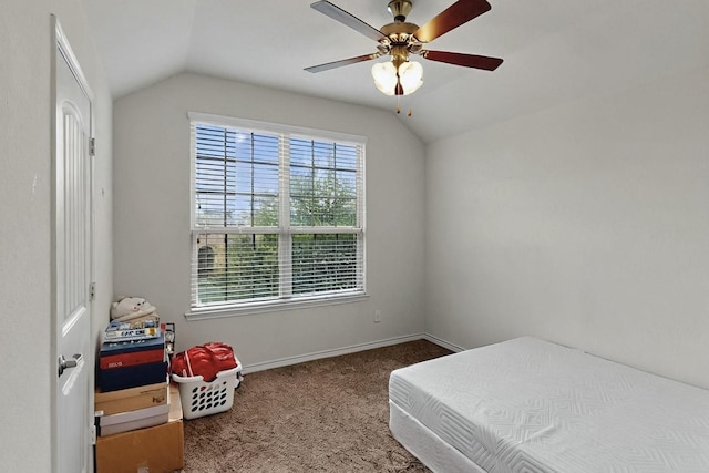 2425 Larimar Dr, Little Elm, TX 76227 - bedroom with lofted ceiling, carpet floors, baseboards, and ceiling fan