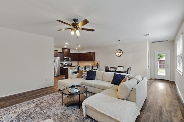 2425 Larimar Dr, Little Elm, TX 76227 - living room featuring wood finished floors, ceiling fan, recessed lighting, and baseboards