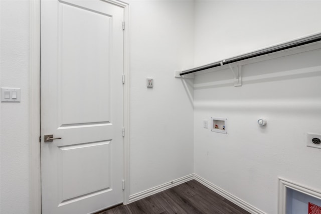 clothes washing area featuring washer hookup, laundry area, dark wood finished floors, gas dryer hookup, and hookup for an electric dryer
