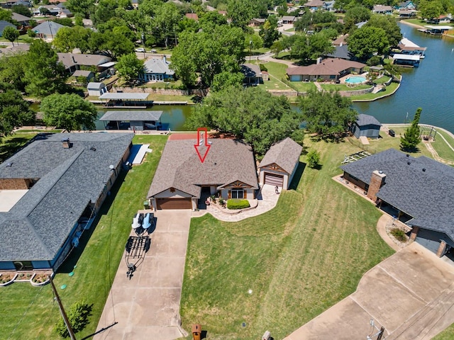 1412 Conejos Ct, Granbury, TX 76048 - birds eye view of property featuring a water view and a residential view
