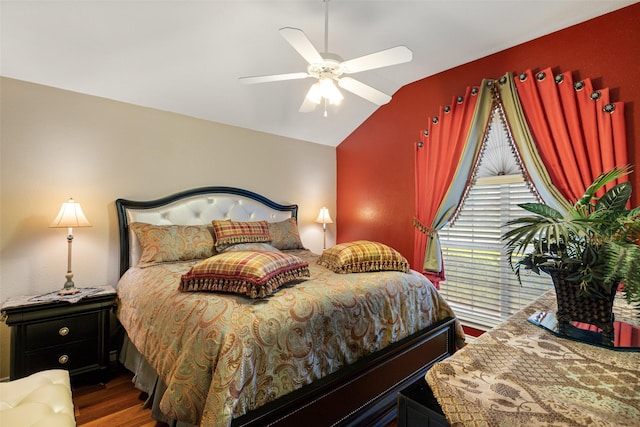 1412 Conejos Ct, Granbury, TX 76048 - bedroom with ceiling fan, vaulted ceiling, and wood finished floors