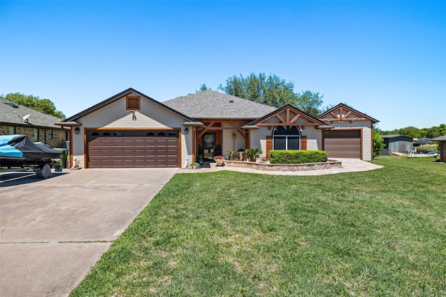 1412 Conejos Ct, Granbury, TX 76048 - ranch-style house with an attached garage, driveway, and a front yard