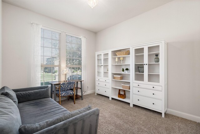 living area with carpet floors, a healthy amount of sunlight, and baseboards