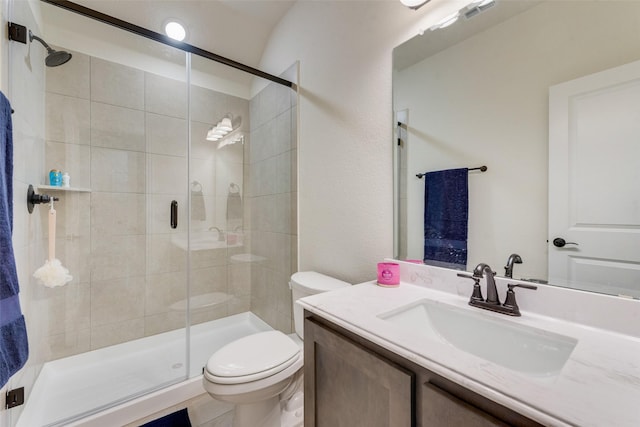 6517 Harwich Dr, Mesquite, TX 75181 - full bathroom with visible vents, toilet, a shower stall, and vanity