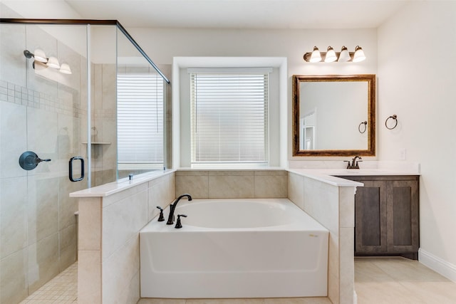 6517 Harwich Dr, Mesquite, TX 75181 - full bath with tile patterned flooring, a bath, and a stall shower