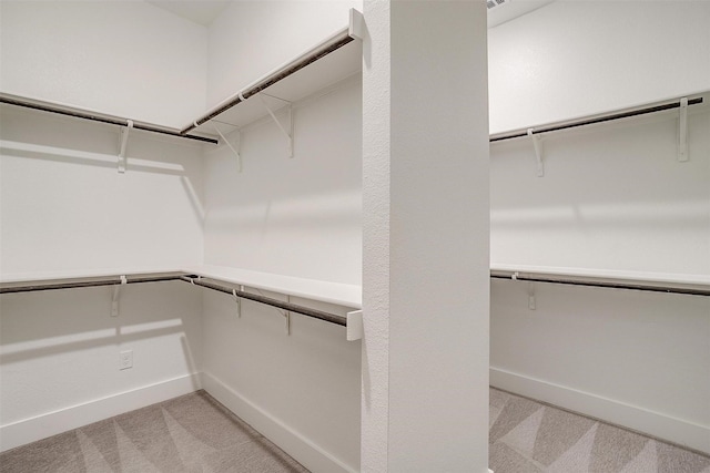 spacious closet with light colored carpet