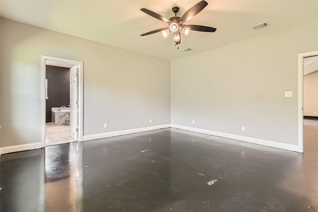2001 Ryan Ct, Weatherford, TX 76085 - spare room featuring finished concrete flooring, baseboards, a ceiling fan, and visible vents
