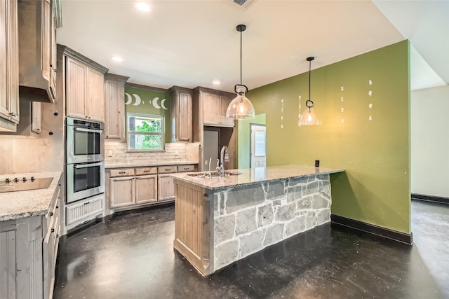2001 Ryan Ct, Weatherford, TX 76085 - kitchen with baseboards, black electric cooktop, a sink, double oven, and backsplash