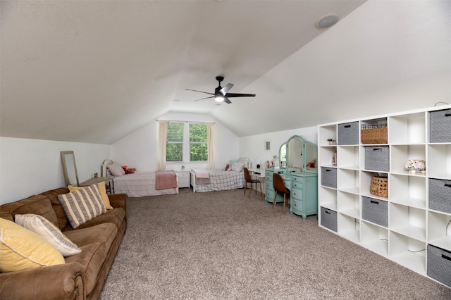 3945 Ringdove Way, Fort Worth, TX 76262 - carpeted bedroom with lofted ceiling and ceiling fan