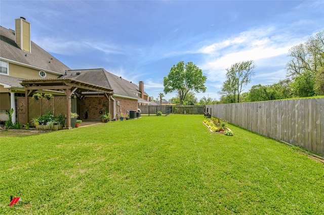 1231 Whitehall Dr, Bossier City, LA 71112 - view of yard featuring a pergola, a patio, central AC unit, and a fenced backyard