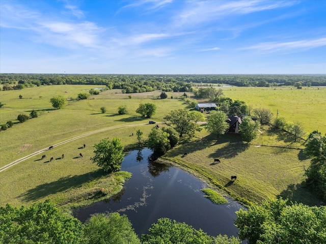 birds eye view of property featuring a rural view and a water view
