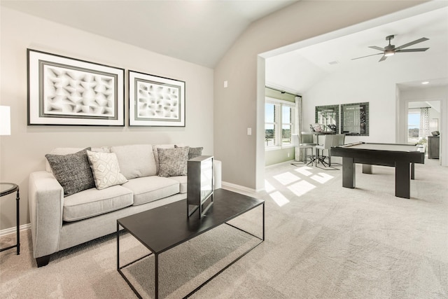 1013 Canuela Way, Fort Worth, TX 76247 - living room with carpet, lofted ceiling, and baseboards