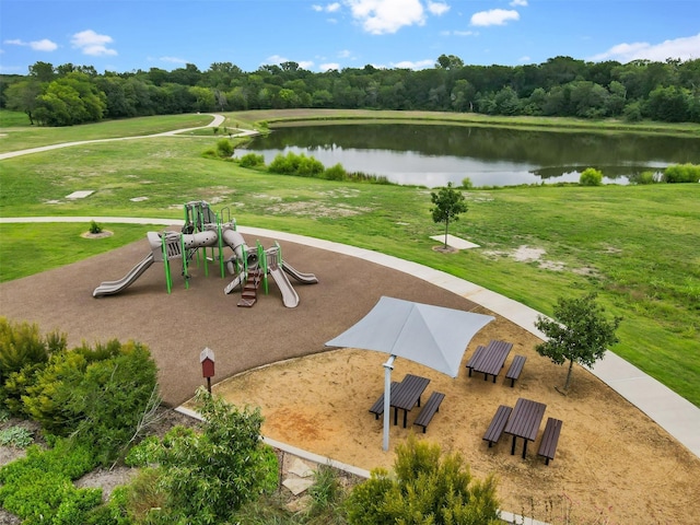 surrounding community featuring a water view and playground community