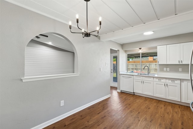 1001 Roaring Springs Dr, Allen, TX 75002 - kitchen with white dishwasher, a sink, white cabinets, and baseboards