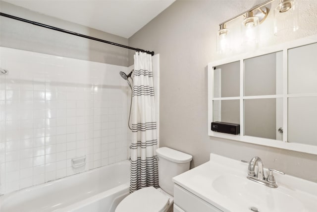 1001 Roaring Springs Dr, Allen, TX 75002 - full bath featuring toilet, shower / tub combo, vanity, and a textured wall