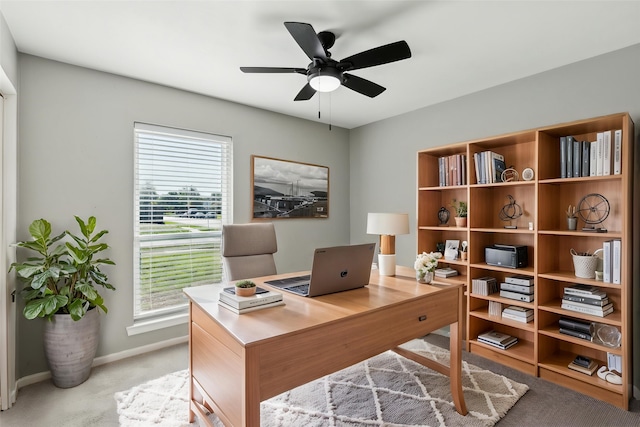 1001 Roaring Springs Dr, Allen, TX 75002 - carpeted office space featuring baseboards, plenty of natural light, and ceiling fan