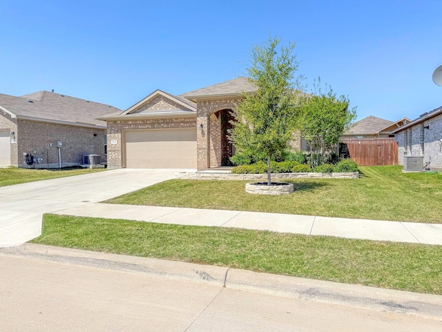 1005 Napier Way, Fort Worth, TX 76247 - ranch-style home featuring central AC unit, driveway, brick siding, and a garage