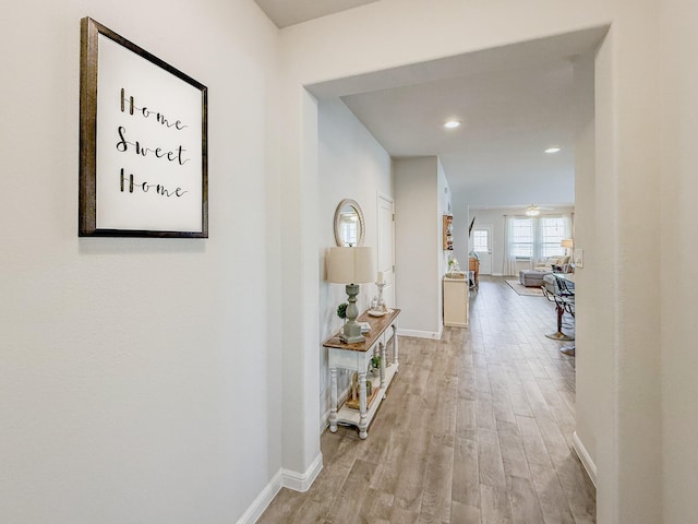 1005 Napier Way, Fort Worth, TX 76247 - hall featuring light wood-style floors, baseboards, and recessed lighting
