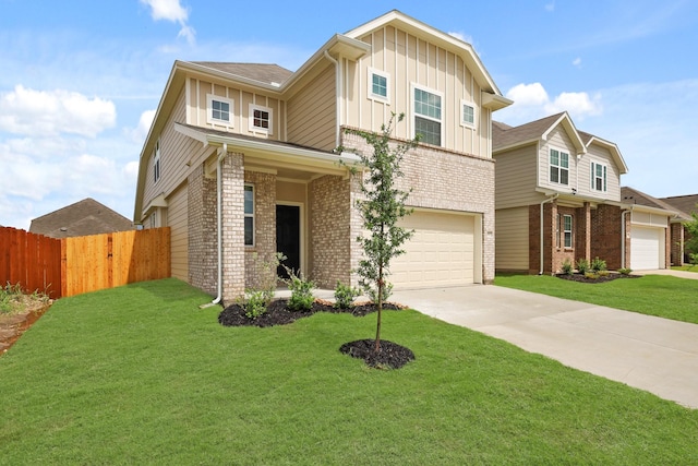 9952 Dynamics Dr, Fort Worth, TX 76131 - view of front facade featuring board and batten siding, brick siding, driveway, and a garage