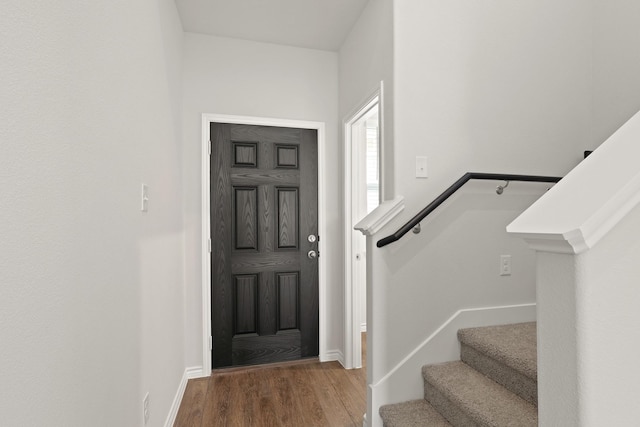 9952 Dynamics Dr, Fort Worth, TX 76131 - entryway with stairway, wood finished floors, and baseboards