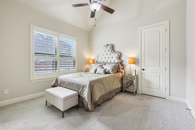 1011 Caribou Dr, Prosper, TX 75078 - carpeted bedroom with vaulted ceiling and a ceiling fan