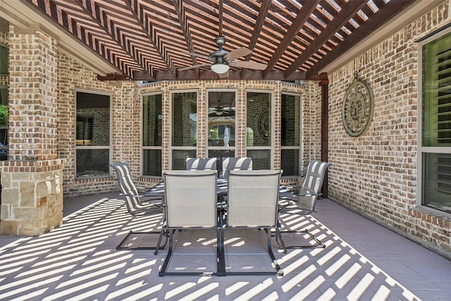 1011 Caribou Dr, Prosper, TX 75078 - view of patio / terrace with ceiling fan, outdoor dining space, and a pergola