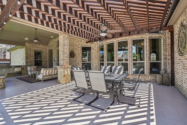 1011 Caribou Dr, Prosper, TX 75078 - view of patio / terrace featuring a ceiling fan, outdoor dining space, a pergola, and area for grilling