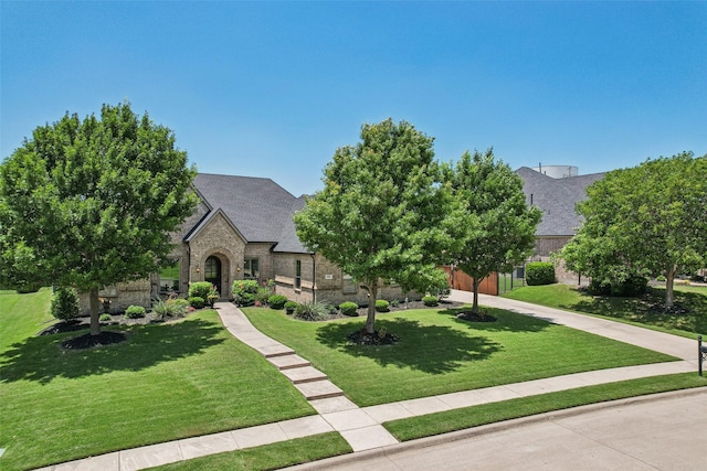 1011 Caribou Dr, Prosper, TX 75078 - view of front of house featuring a front yard, brick siding, a shingled roof, and a garage