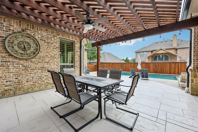 1011 Caribou Dr, Prosper, TX 75078 - view of patio with a pergola, a ceiling fan, outdoor dining space, and a fenced backyard