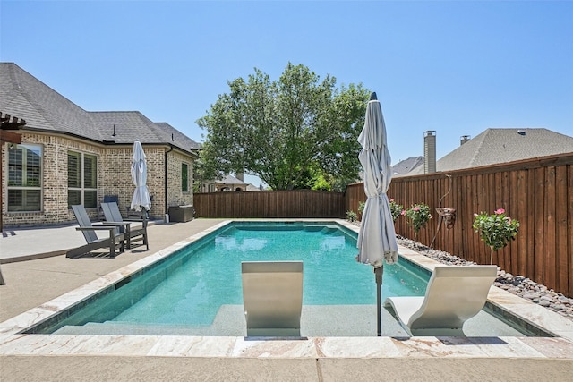 1011 Caribou Dr, Prosper, TX 75078 - view of swimming pool with a patio area, a fenced backyard, and a diving board