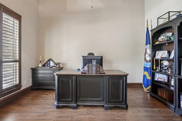 1011 Caribou Dr, Prosper, TX 75078 - office featuring dark wood-type flooring and ceiling fan