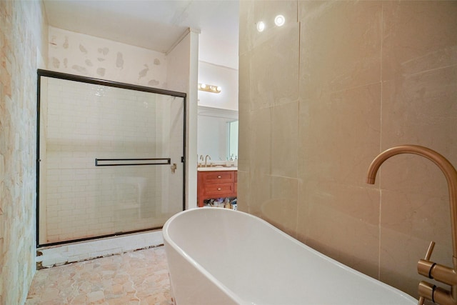 4916 Gooseberry Trl, Granbury, TX 76048 - full bath with a freestanding bath, a stall shower, and vanity