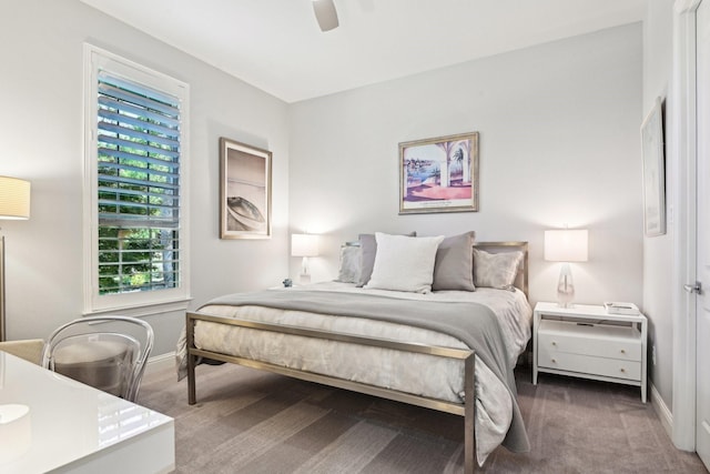 bedroom featuring carpet flooring, baseboards, and multiple windows