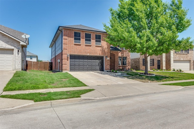 4505 Pangolin Dr, Fort Worth, TX 76244 - traditional-style home featuring concrete driveway, a front lawn, fence, a garage, and brick siding