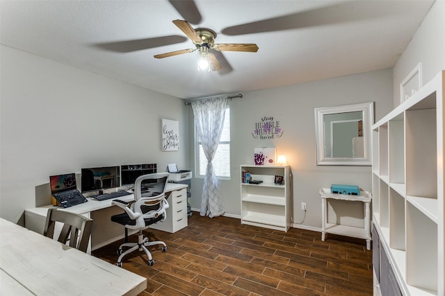 4505 Pangolin Dr, Fort Worth, TX 76244 - office space with a ceiling fan, baseboards, and dark wood-style flooring