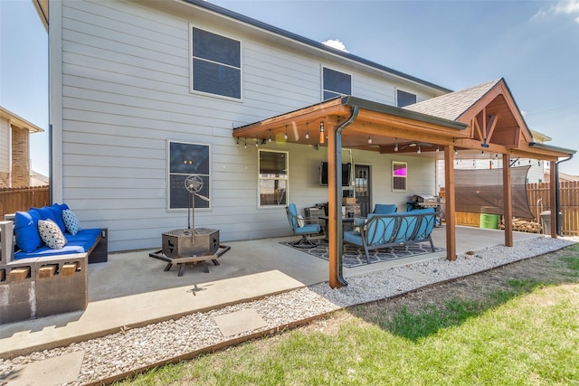 4505 Pangolin Dr, Fort Worth, TX 76244 - rear view of property featuring fence, a patio, and outdoor lounge area