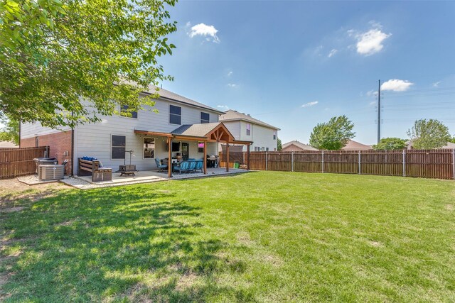 4505 Pangolin Dr, Fort Worth, TX 76244 - rear view of house featuring a patio area, a fenced backyard, a yard, and central AC unit