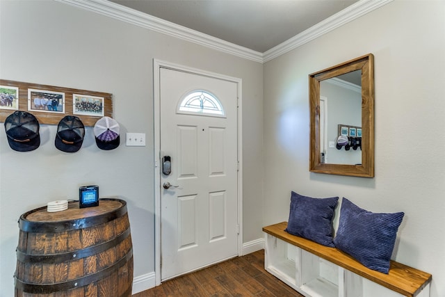 4505 Pangolin Dr, Fort Worth, TX 76244 - foyer entrance with dark wood finished floors, crown molding, and baseboards