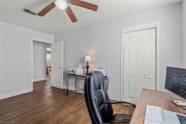 868 Briggs Blvd, East Tawakoni, TX 75472 - office space with visible vents, baseboards, a ceiling fan, and wood finished floors