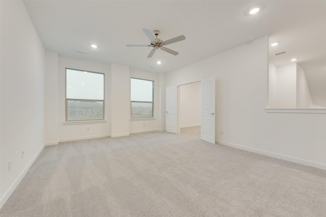 440 Lone Star Dr, Justin, TX 76247 - unfurnished bedroom with visible vents, baseboards, ceiling fan, light carpet, and recessed lighting