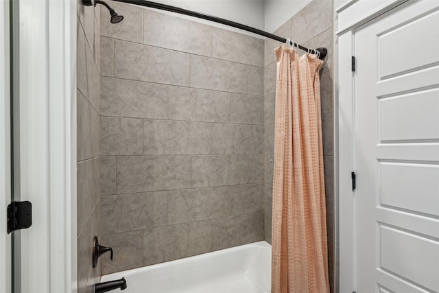 full bathroom with shower / bathtub combination with curtain