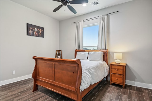 bedroom with visible vents, baseboards, recessed lighting, and wood finish floors