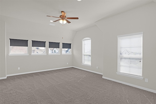 3341 Man O War Rd, Celina, TX 75009 - carpeted empty room featuring ceiling fan, lofted ceiling, and baseboards