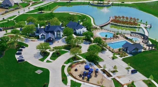 3341 Man O War Rd, Celina, TX 75009 - aerial overview of property's location featuring a pool area and a large body of water